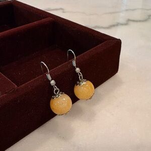 Handmade from Mexico Honey Jade Stone Earrings, beautiful dangling drops